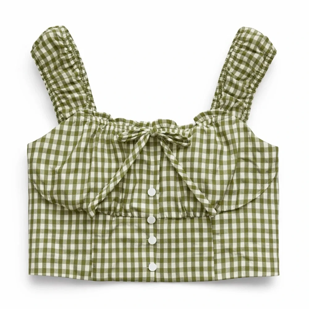Tullea Gingham Women's Gingham Crop Tank Top Size Small NWT - Picture 2 of 7